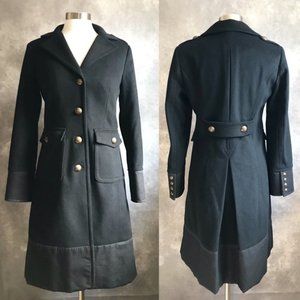 J Crew Wool Military Long Coat Black Grey Trim 10